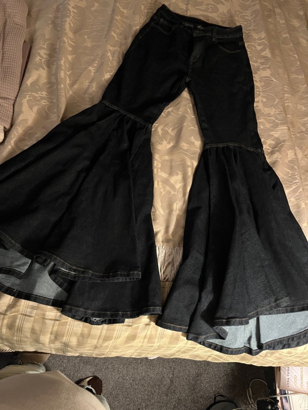 Dolls Kill Black Layered Bell Bottom Jeans